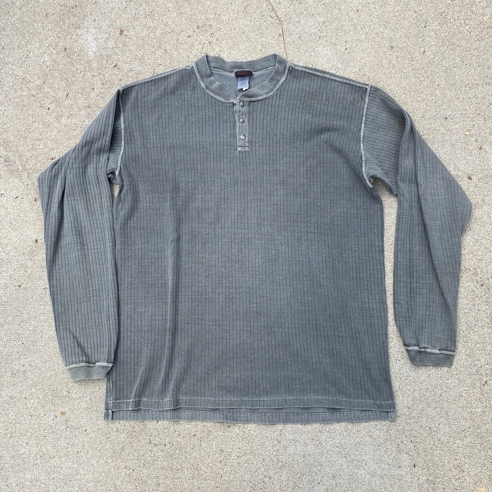 Vintage 90s Gramicci Henley Thermal Gray Ribbed Gorpcore XL